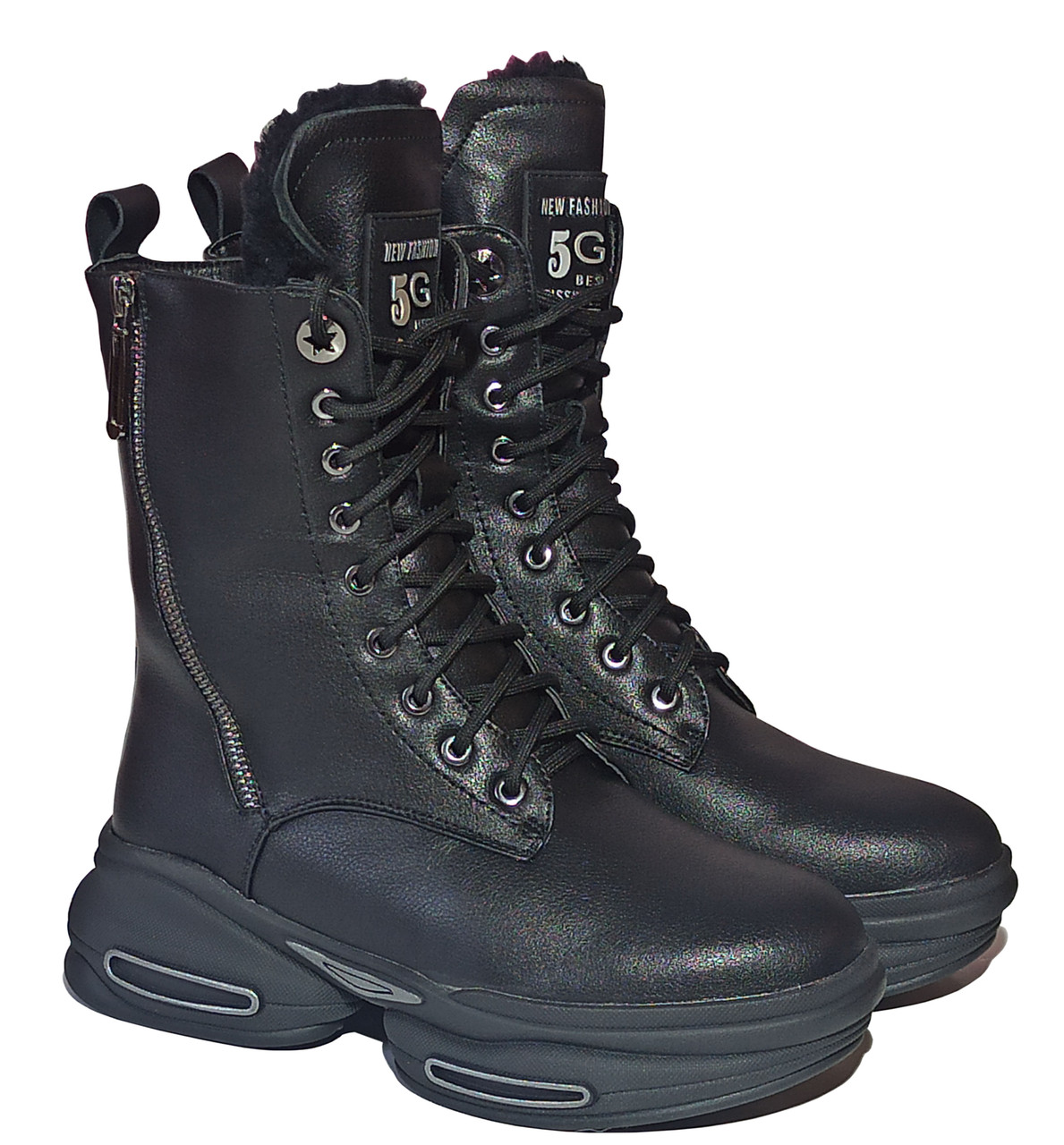 Зимові шкіряні черевики на цигейці BI&KI 0892B чорні. Розмір 33,35,36