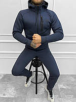 Мужской спортивный костюм Nike синий на флисе, однотонный демисезонный спортивный костюм найк синий