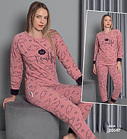 Пижама женская флисовая Lavinsa розовая с принтом Облака