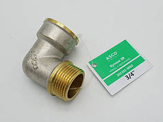Кутник 3/4" ЗВ латунний різьбовий фітинг для водопровідних труб (нікель/профі) Asco®