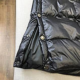 Пуховик пальто жіноче з капюшоном демісезонне стьобане чорне, фото 6