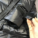 Пуховик пальто жіноче з капюшоном демісезонне стьобане чорне, фото 7