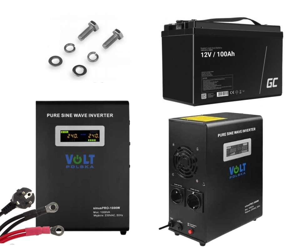 Гібридний ДБЖ/інвертор Volt Polska SINUS PRO 1000W + Акумулятор Green Cell AGM VRLA 100Ah 12V, фото 1