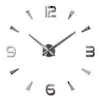 3D-часы максимальным диаметром 130 см с арабскими цифрами настенные, серебряного цвета из металла и пластика