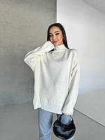Оверсайз свитер удлиненный однотонный с воротником стойкой и широкими рукавами (р. 42-46) 55043281