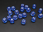 Кубики сині ігрові для настільних ігор із закругленими кутами і з білими крапками, висотою 12 мм
