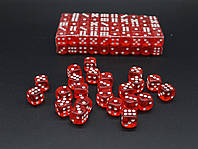 Гральні кістки червоні для покеру, висотою 14 мм, закруглені кути з білими крапками