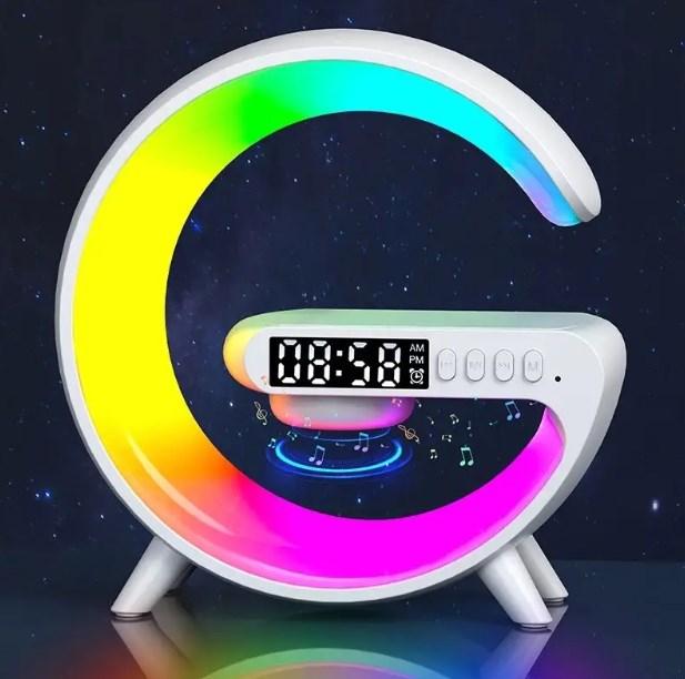 Настільна смарт лампа-нічник Mini RGB G63 з акумулятором, бездротова зарядка 15W, Bluetooth колонка 3W