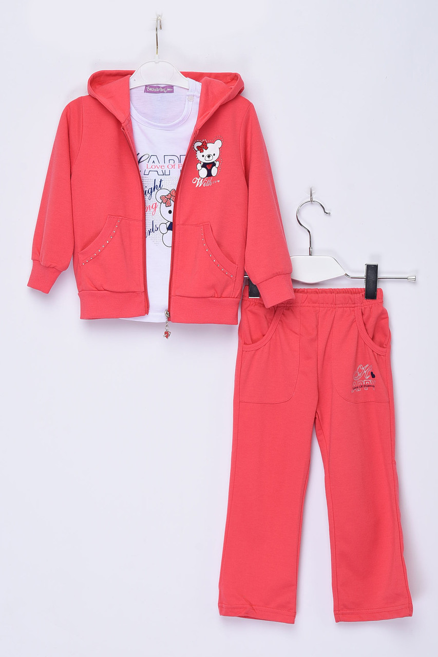 Спортивний костюм 3-ка дитячий для дівчинки з капюшоном коралового кольору 153671P
