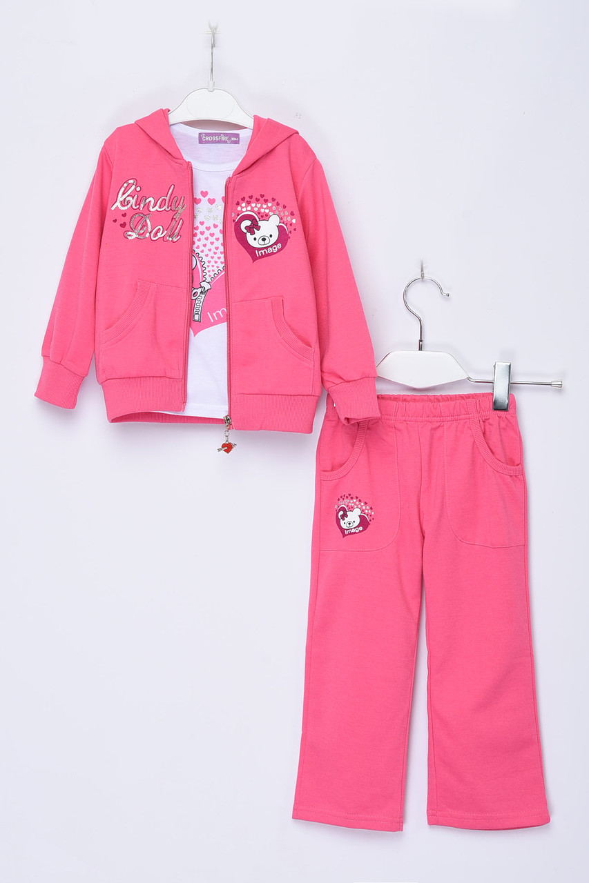 Спортивний костюм 3-ка дитячий для дівчинки з капюшоном рожевого кольору 153674P