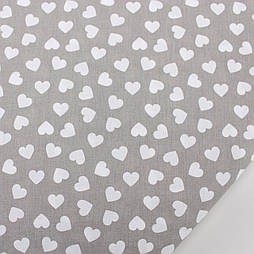 Бавовняна тканина "Більні білі серця" на сірому тлі № 397