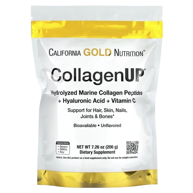 Морський колаген California Gold Nutrition з гіалуроновою кислотою та вітаміном C 206 г