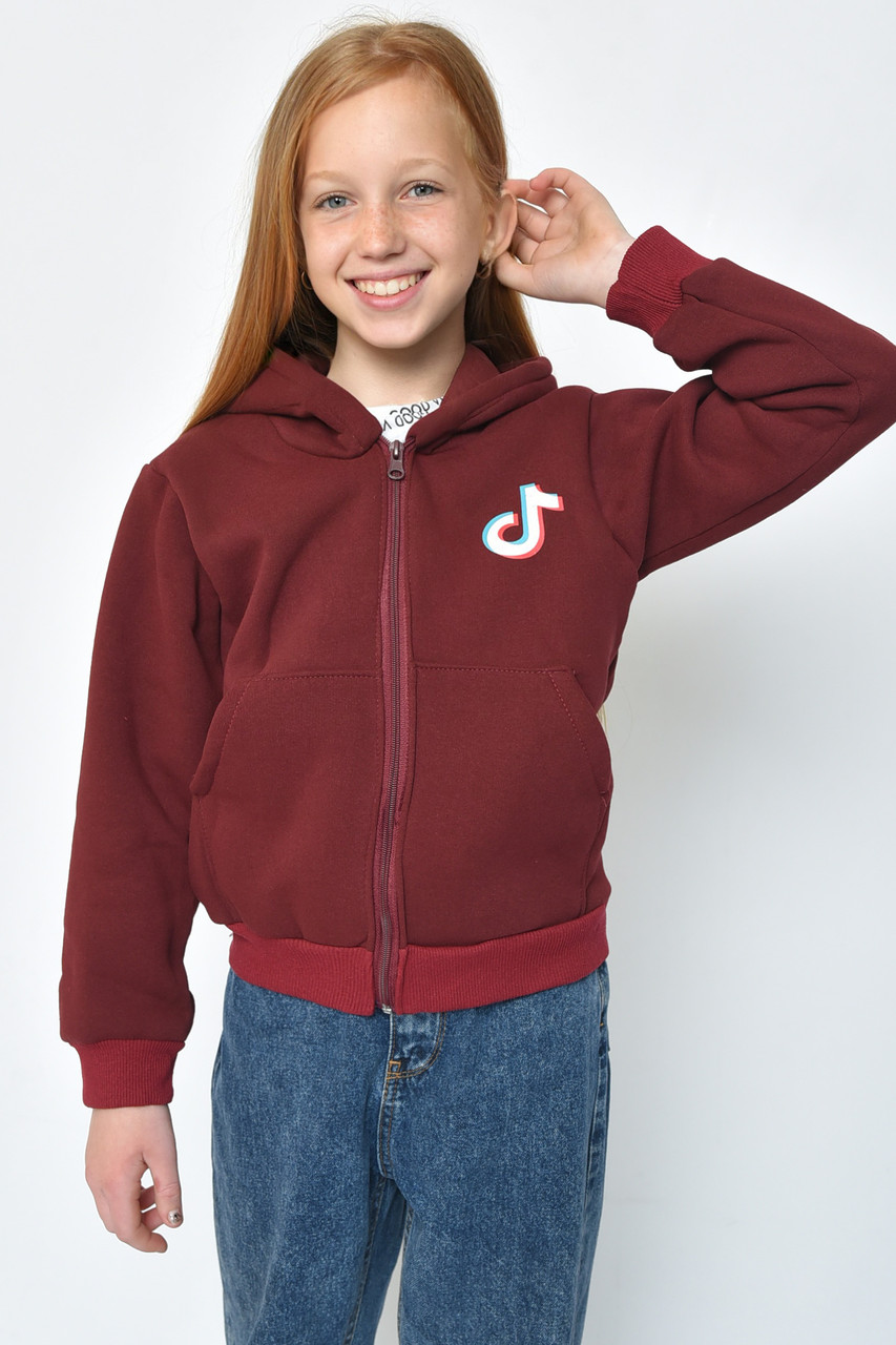 Спортивна кофта дитяча дівчинка на флісі  бордового кольору р.116 153361P