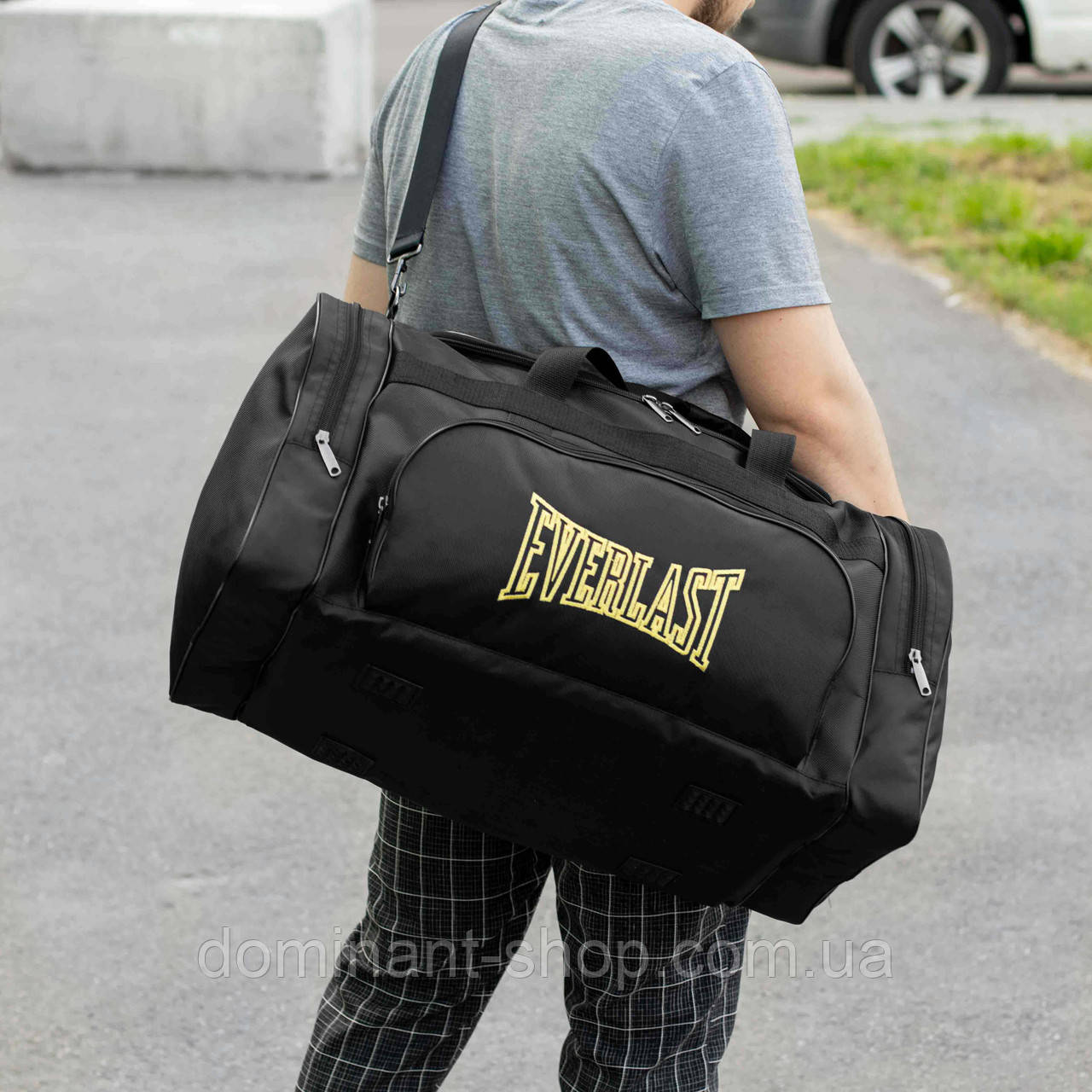 Спортивна сумка чоловіча дорожня Everlast biz Yellow чорна тканинна для поїздок та тренувань у залі на 60 літрів