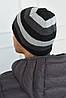 Шапка чоловіча на флісі в чорно-сіру смужку 163757P, фото 2