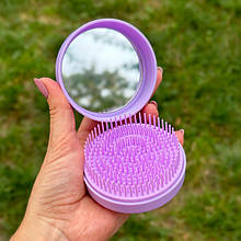 Компактний гребінець для волосся з дзеркалом, фіолетовий