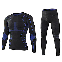 Термобілизна чоловіча спортивна чорно-синя, термокомплект із поліестеру вологовідвідний.