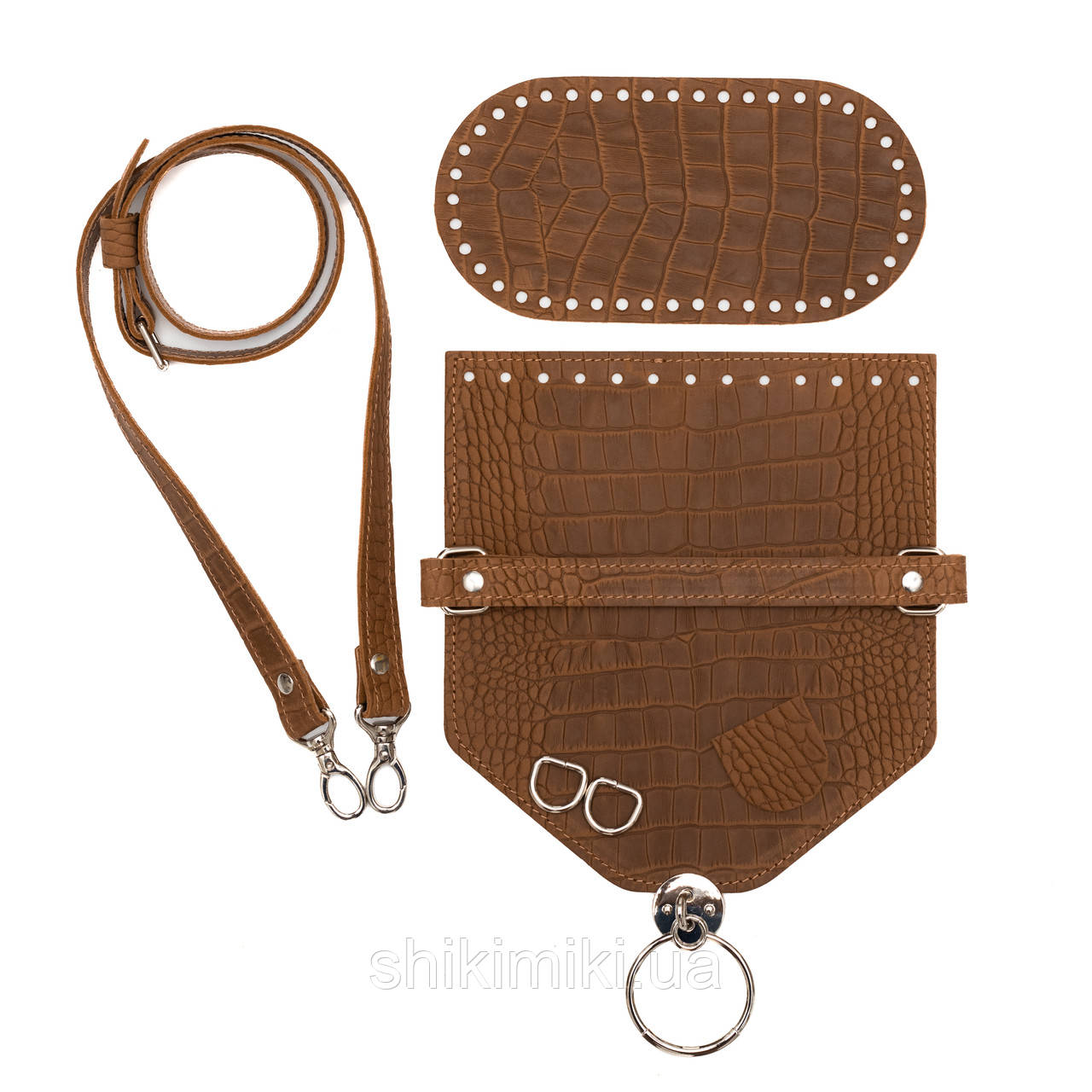 Комплект для сумки Монік зі шкіри, колір Руда рептилія + нікель, фото 1