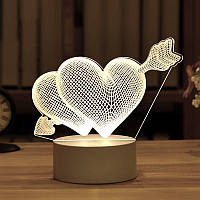 Акрилова светодиодная лампа для дома "Два сердца" / Детский ночник