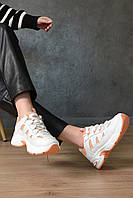 Кроссовки женские белого цвета с оранжевыми вставками на шнуровке 153015P