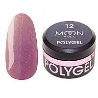 Полигель для наращивания Moon Full Poly Gel №12 розово-металический с шиммером, 15 мл.