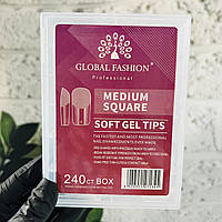 Типси гелеві для нарощування нігтів Global Fashion форма Середній Medium Square квадрат упаковка 240 шт