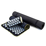 Набір для йоги 3в1 Килимок для йоги + Масажний килимок Аплікатор Кузнєцова + валик OSPORT Set 32 (n-0063) Чорно-небесний, фото 2