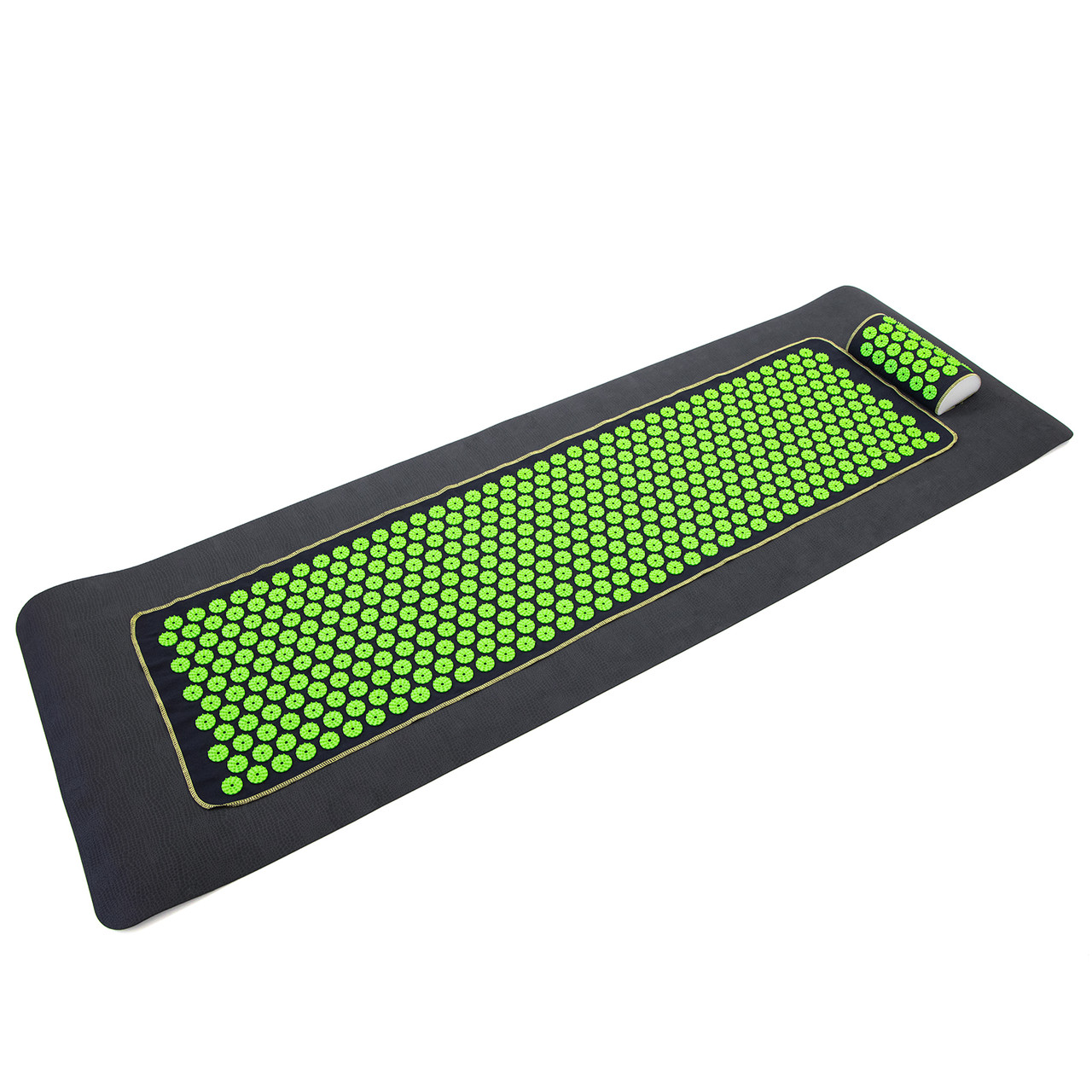 Набір для йоги 3в1 Килимок для йоги + Масажний килимок Аплікатор Кузнєцова + валик OSPORT Set 32 (n-0063) Чорно-салатовий, фото 1