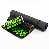 Набір для йоги 3в1 Килимок для йоги + Масажний килимок Аплікатор Кузнєцова + валик OSPORT Set 32 (n-0063) Чорно-салатовий, фото 2