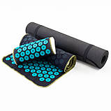 Набір для йоги 3в1 Килимок для йоги + Масажний килимок Аплікатор Кузнєцова + валик OSPORT Set 32 (n-0063) Чорно-бірюзовий, фото 2