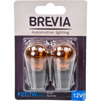 Лампа 12V (бесцок.2-контак.бурштин) P27/7W "Brevia" (12340B2) W2.5 x16g блістер 2шт., фото 2