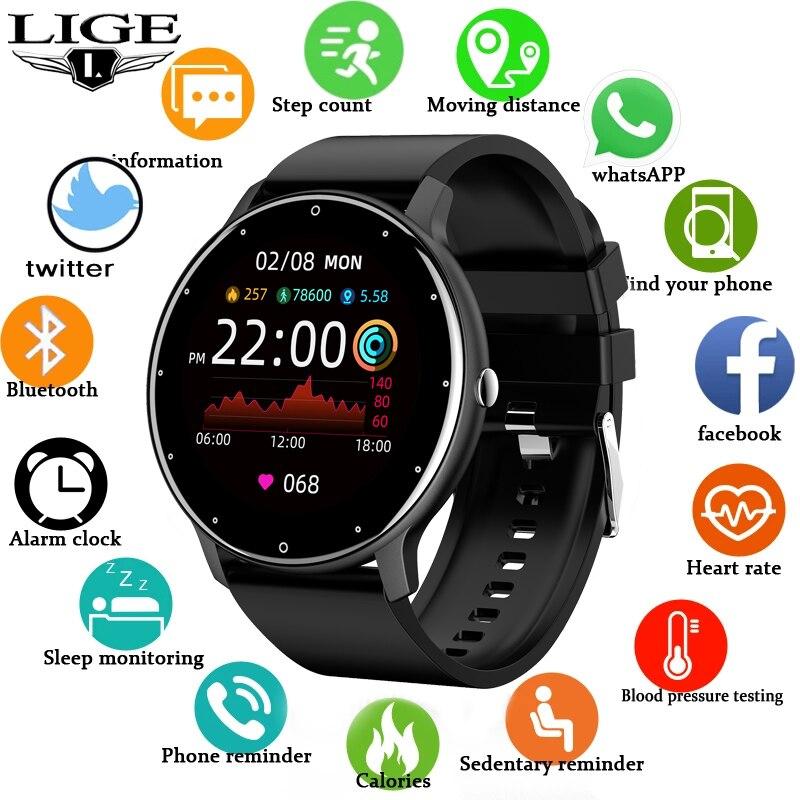 Розумні смарт годинник Lige 0223B Smart Watch для Android і iOS, пульсометром, тонометром, крокоміром (чорні)