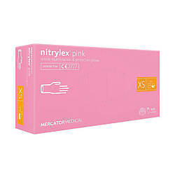 Рукавички нітрилові MERCATOR Nitrylex Pink неопудренні XS, (100 шт/пач), рожеві