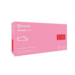Рукавички нітрилові MERCATOR Nitrylex Pink неопудренні L, (100 шт/пач), рожеві