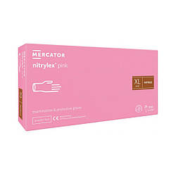 Рукавички нітрилові MERCATOR Nitrylex Pink неопудренні XL, (100 шт/пач), рожеві