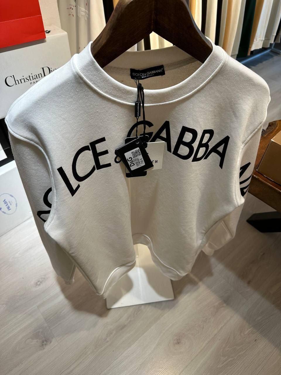 Мужской брендовый свитшот Dolce Gabbana белый / черный - фото 3 - id-p1978825605