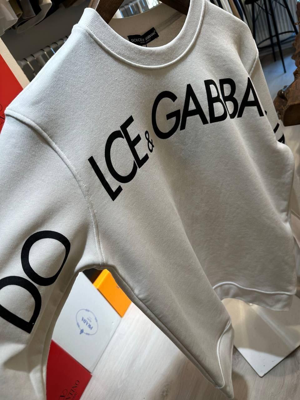 Мужской брендовый свитшот Dolce Gabbana белый / черный - фото 5 - id-p1978825605