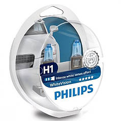 Лампа 12V H1 55W +60% WhiteVision "Philips" (Box-2шт) (12258WHVSM)