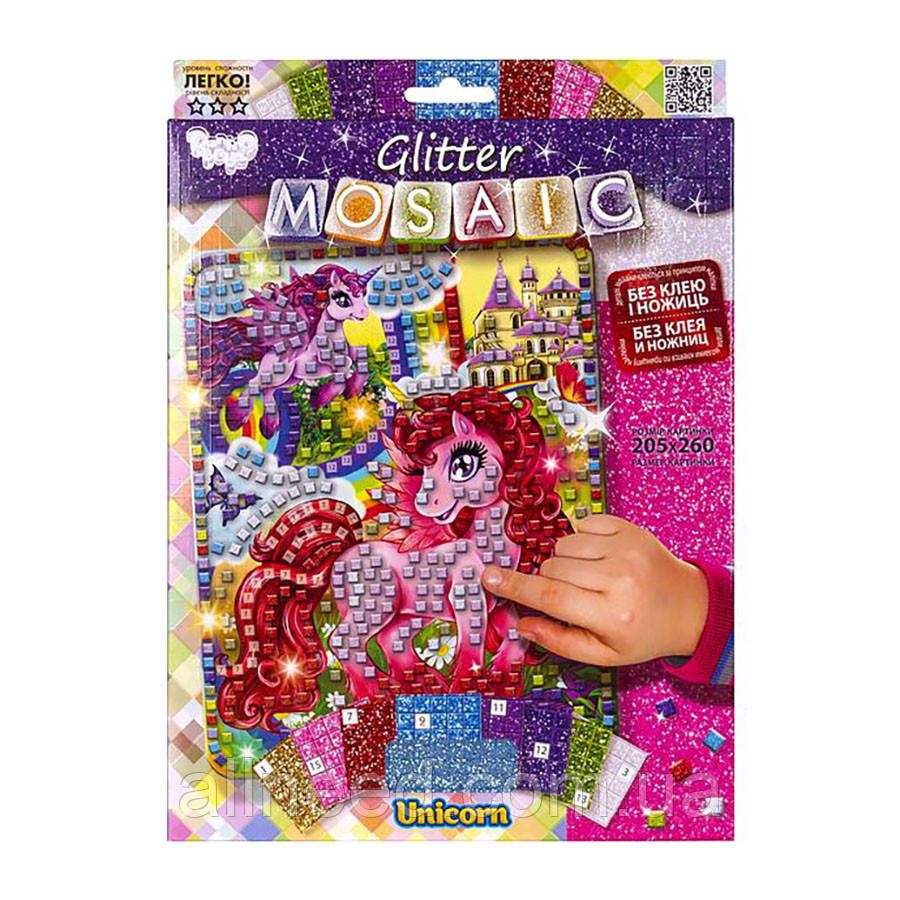 Креативна творчість "Glitter Mosaic Єдиноріг" БМ-03-08 блискуча мозаїка, фото 1