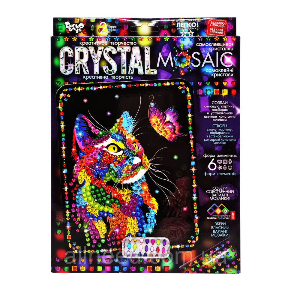 Креативна творчість "Crystal mosaic Кіт і метелик" CRM-02-04, 6 форм елементів, фото 1