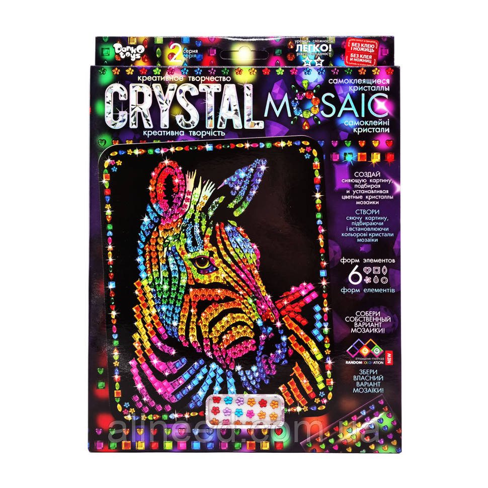 Креативна творчість "Crystal mosaic Зебра" CRM-02-08, 6 форм елементів, фото 1