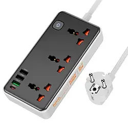 Подовжувач мережевий на 3 розетки HOCO AC8A |3USB/1Type-C PD/QC 3A/30W| Чорний