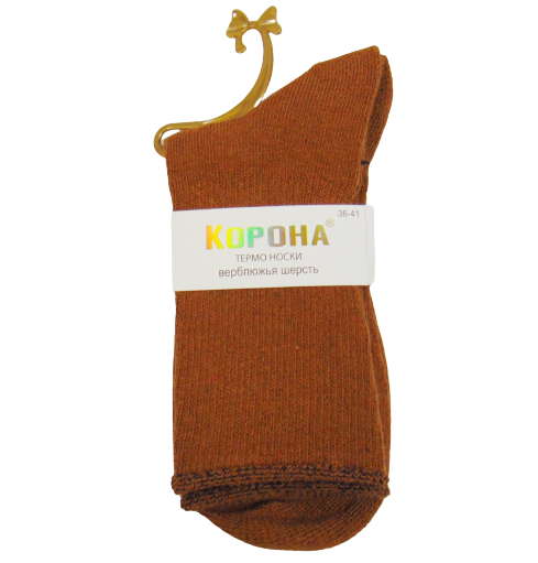 Шкарпетки термо без гумки з верблюжою шерстю Корона 2626 36-41 коричневі, фото 1