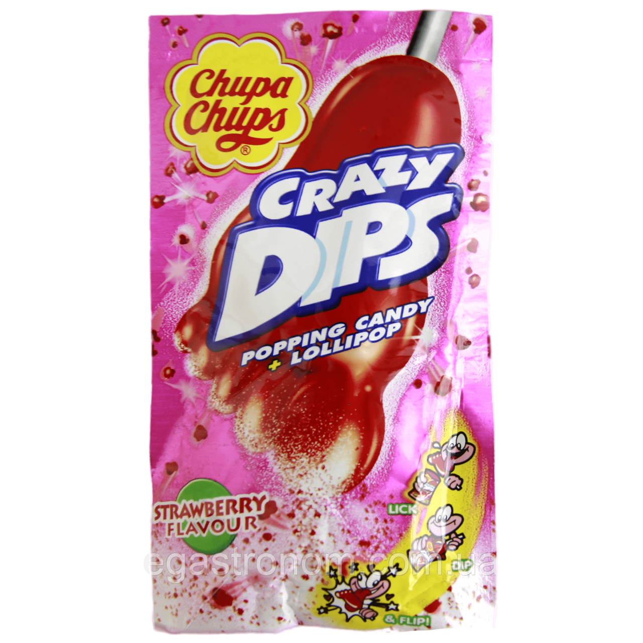 Льодяники на паличці полуниця Чупа чупс Chupa chups Crazy Dips strawberry 14g 24шт/пач (Код: 00-00015161)