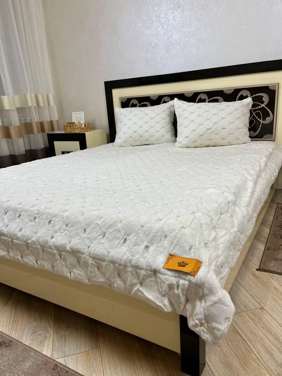 Велюровий сірий комплект Шиншила покривало 220*240 і наволочки
