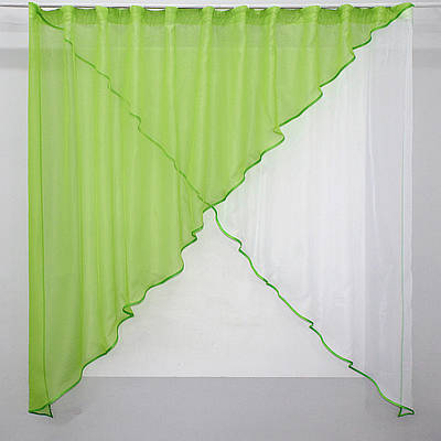 Кухонна завіса (280х170 см) на карниз 1,5-2 м. Колір  яскраво-салатовий із білим. Код 053к 52-0250