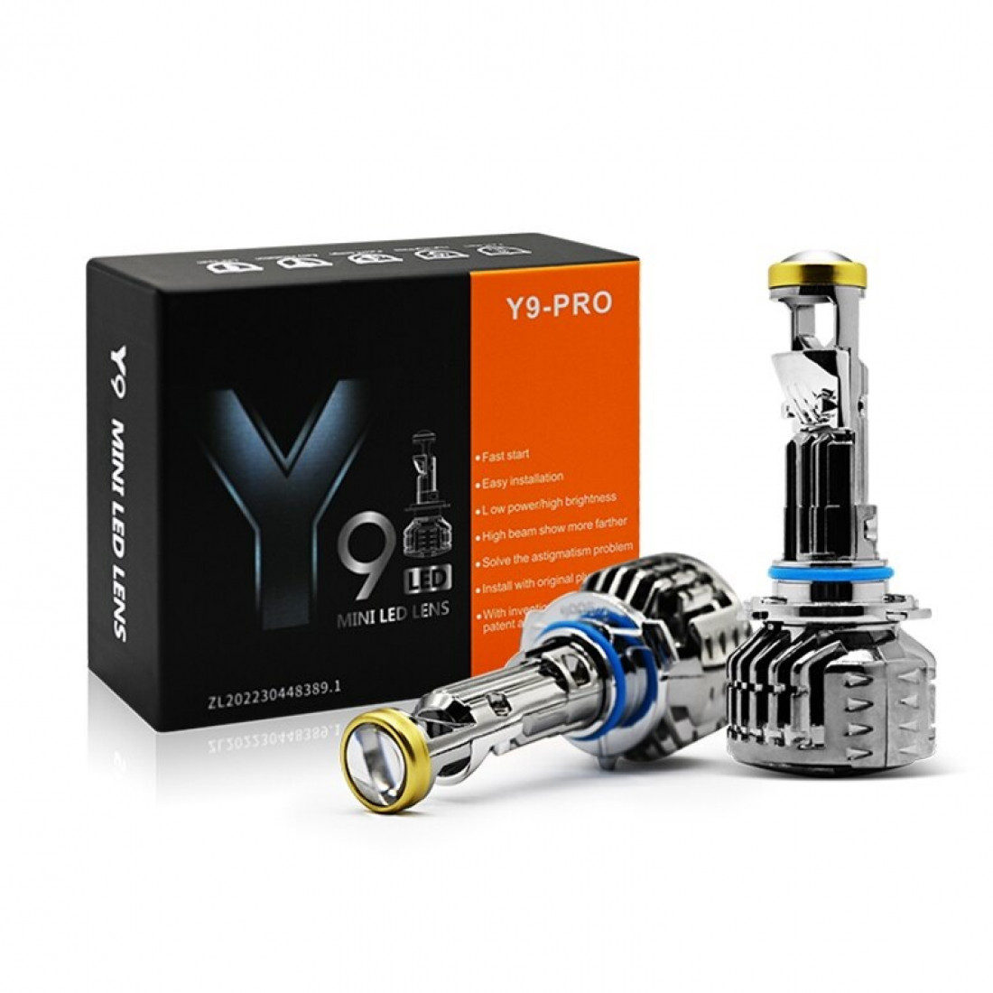 Лампи автомобільні LED H7 Лінзи D16.5мм 60W/16000LM/6000K 3570 Module 9-30 V Canbus Y9Pro