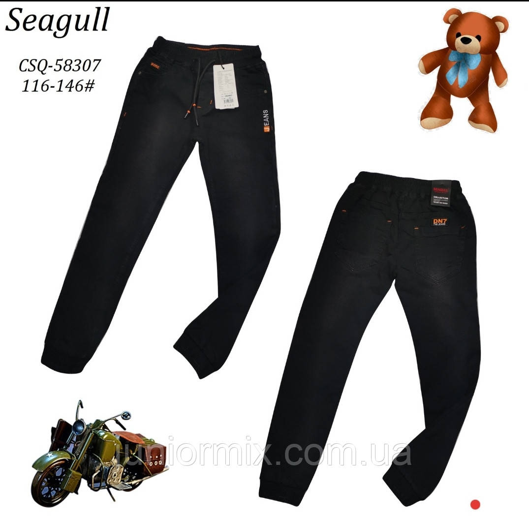 Дитячі джинсові теплі штани на флісі для хлопчиків SEAGULL чорного кольору
