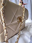 Жіноча сумка крос-боді Chanel бежева шкіряна з ланцюжком Шанель, фото 9
