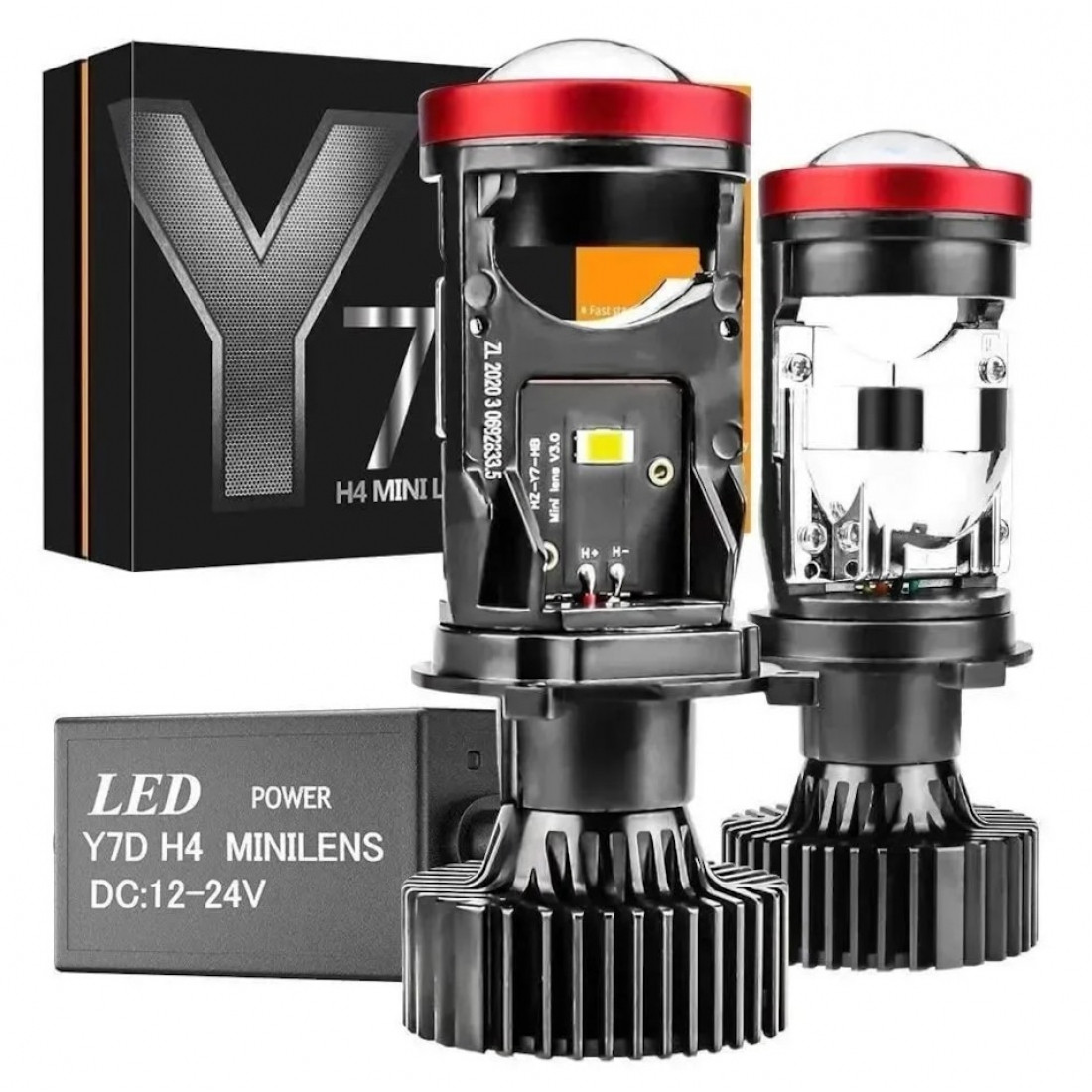 Лампи автомобільні LED H4 Лінзи D37мм 90W/16000LM/6000K 3570 Module 9-30V Canbus Y7D, фото 1